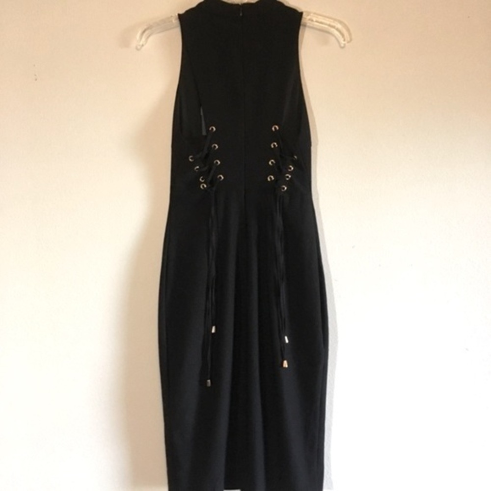 NWT Fitted Dress Maxi C. Luce Laceup Black Bodycon Sleeveless High Neck